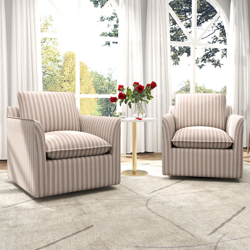 Fauteuil demi-tonneau pivotant rembourré à rayures douces de 29,7 po Romines, Polyester brun
