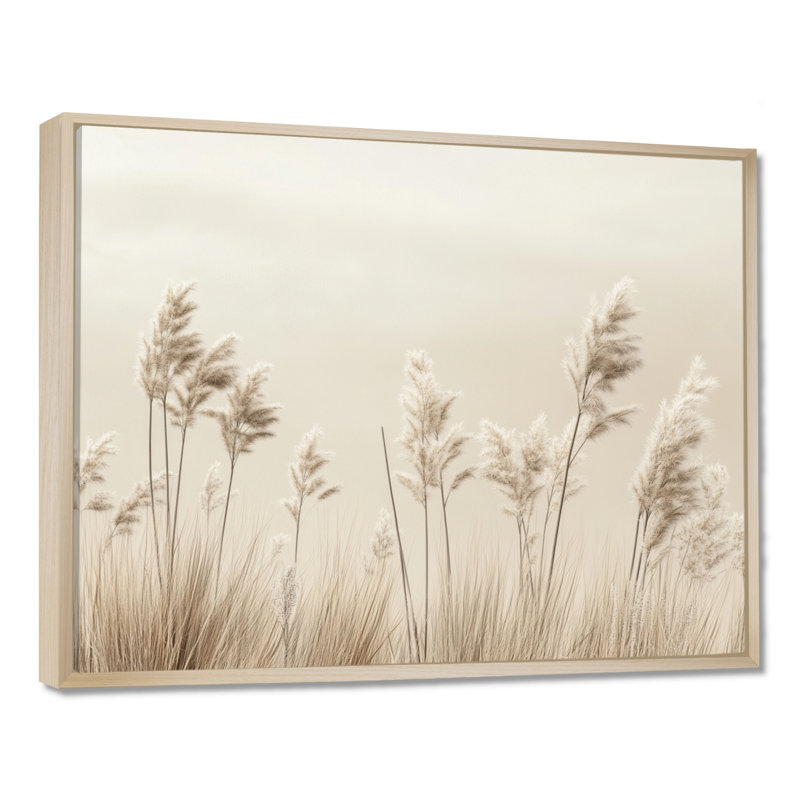 «Minimal Grass Horizon Meadows II», art mural beige, H 24 po x l 32 po, Cadre naturel flottant