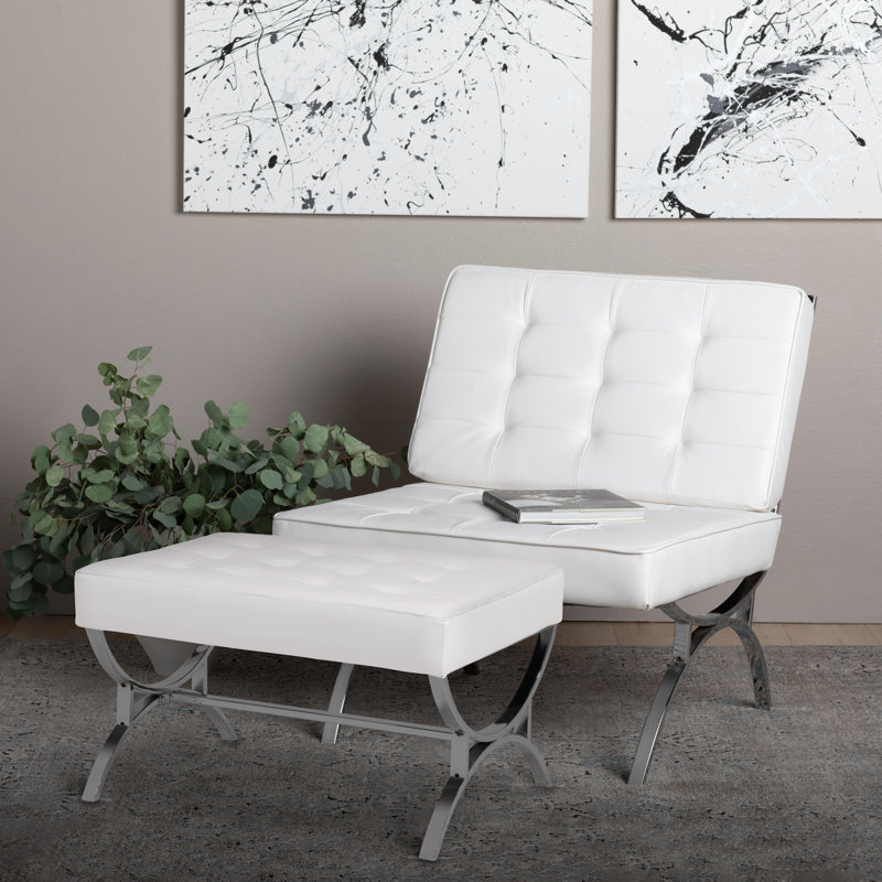 Alexuis Faux Leather Ottoman, White Faux Leather