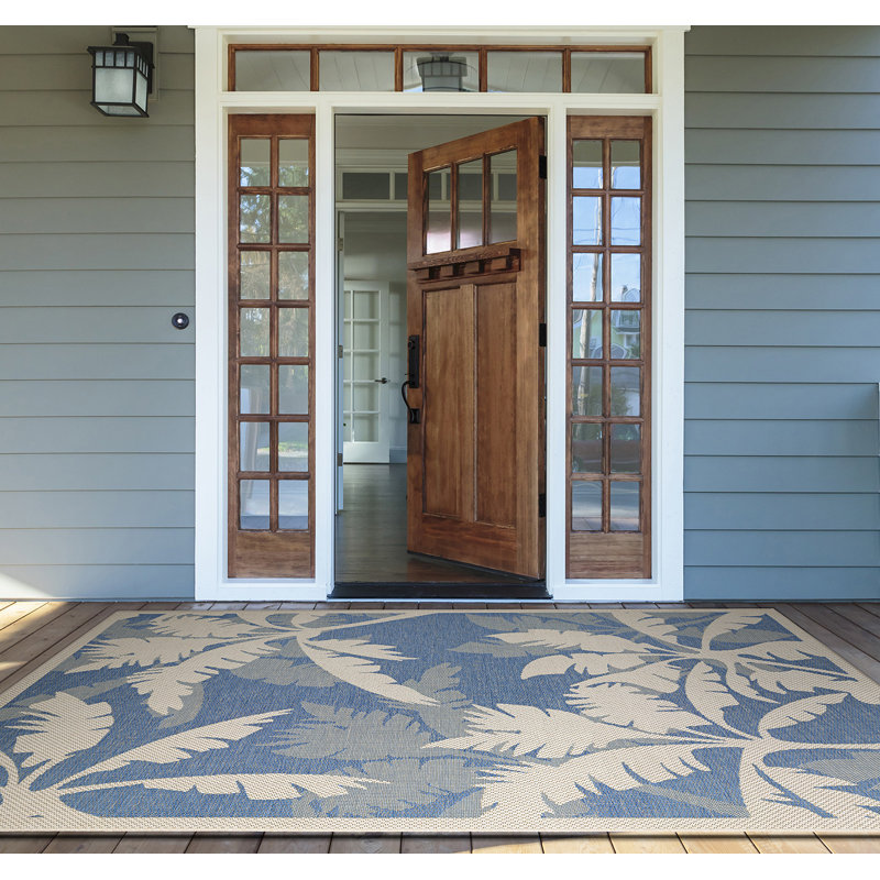 Waddington Floral Ivory Sapphire Blue Indoor Outdoor Area Rug, Rectangle 5'3" x 7'6"