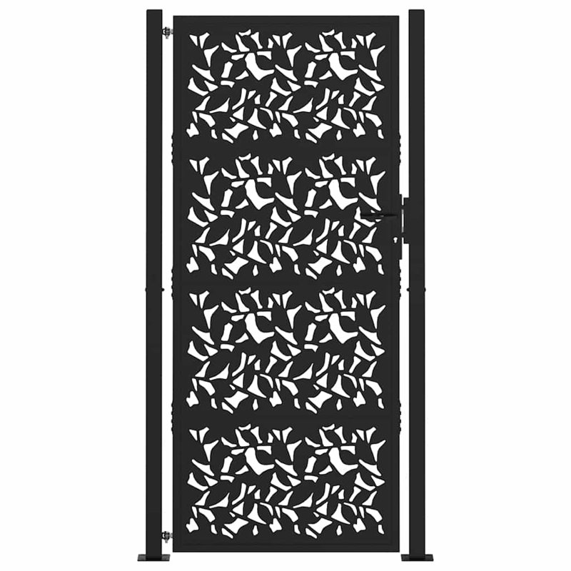 vidaXL Garden Gate Black 105x205 cm Steel Leaf Design, Black, 39.4" x 78.7"