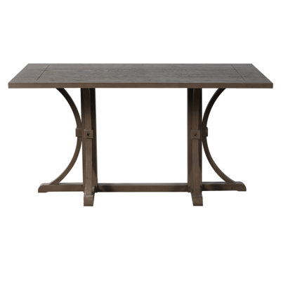 Table de salle à manger TREXM en bois massif pour 6 personnes, 152 cm (60 po), style rustique, avec piètement à tréteaux et pieds incurvés, finition chêne naturel, idéale pour la cuisine et la maison.