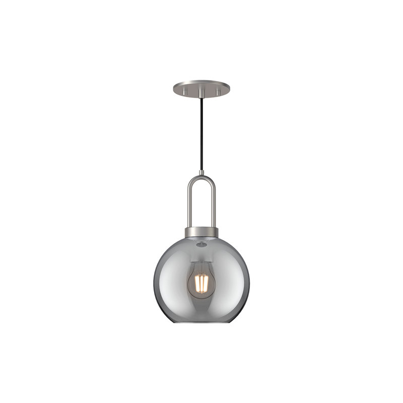 Luminaire suspendu Shiloh, Nickel brossé, Fumée, H 12,5 po x l 7,88 po x P 7,88 po