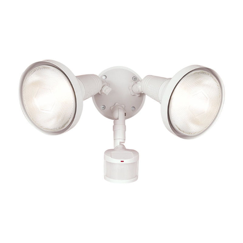 White Motion-Sensing Dual Bulb Outdoor Floodlight