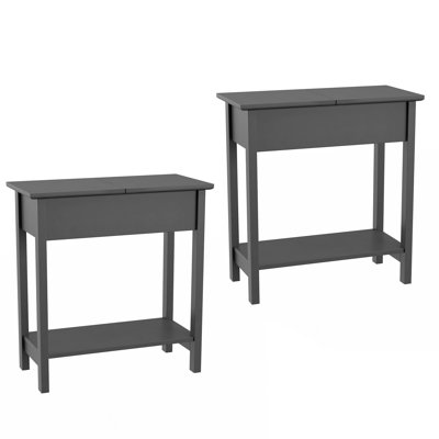 Verrill Flip Top Console Table – 2 Piece Living Room End Tables with Hidden Hinged Storage Compartment and Lower Shelf