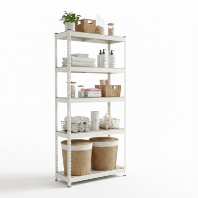 WHITE Bookcase 36-in W x 12-in D x 72-in H Color + oak MDF 5-TIER 200lbs
