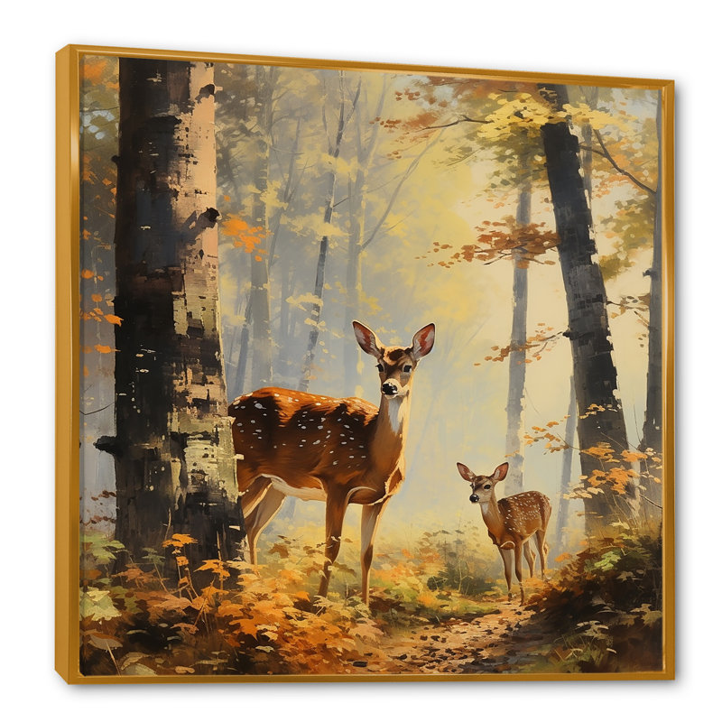 Art rétro de bois de cerf - art mural animal cerf, Cadre flottant doré, H 36 po x l 36 po x P 1,5 po
