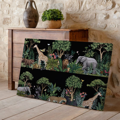 Canvas A Vibrant Jungle Scene Featuring A Rich Tapestry Of Exotic Wall Art Wildlife And Lush Vegetation The Composition Includes A Canvas Wall Art