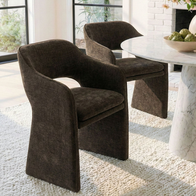 19" Seat Height Upholstered Fabric Dining Armchair, Brown