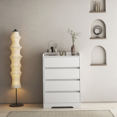 4 Drawer Dresser, Chest of Drawers Without Handle, White Dresser for Bedroom 100% Waterproof