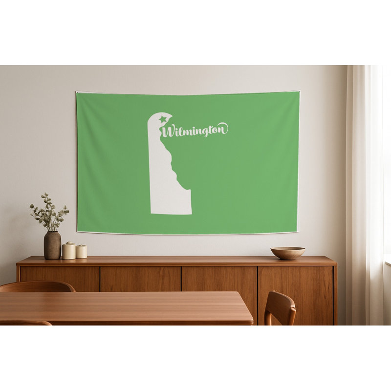 Doux foyer de Wilmington — Silhouette de l'État du Delaware — Tapisserie murale tissée de paysage, H 50 po x l 70 po