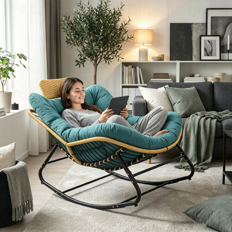 Fauteuil à bascule Papasan, Vert, Vert