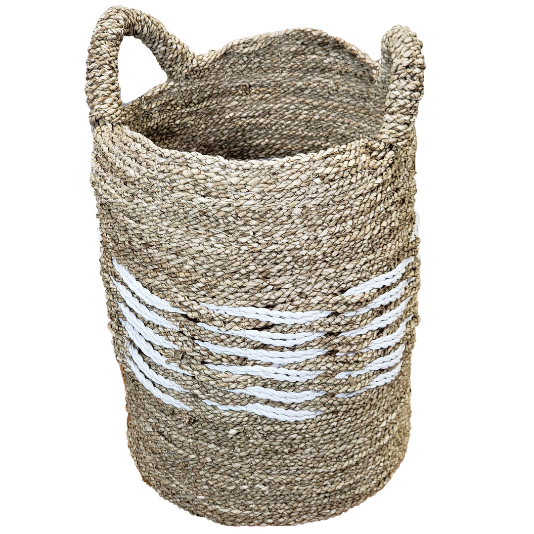 Handwoven Seagrass & Raffia Wicker/Rattan Basket Breakwater Bay 