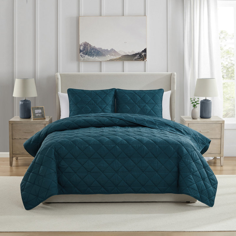 Lucy 3-Piece Pinsonic Diamond Microfiber Quilt Set, Teal