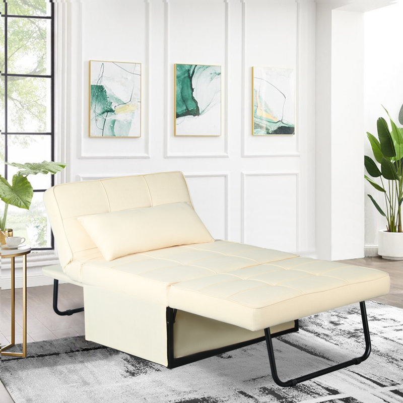 Sofa Bed, Folding Chair Bed 4 In 1 Multi-Function Folding Ottoman Bench Modern Breathable Linen Guest Bed With Adjustable Sleeper For Small Room Apartment