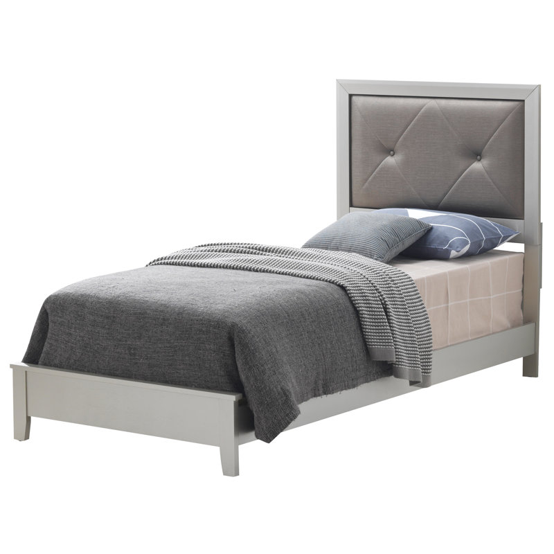Chataignier Vegan Leather Standard Bed, Twin, Silver/Champagne
