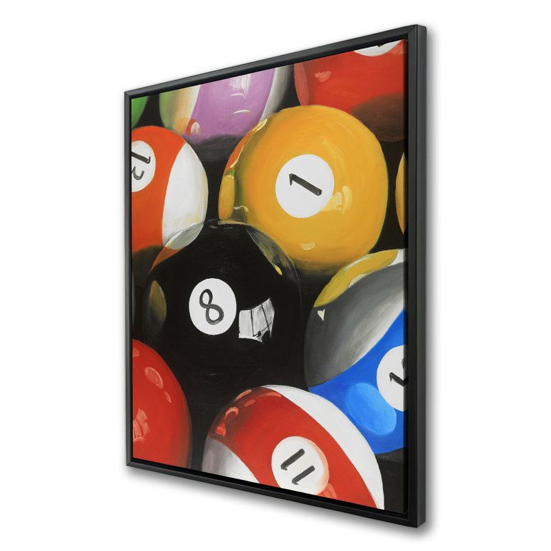 Pool Balls Closeup | Blue Shapes Framed Canvas Decor