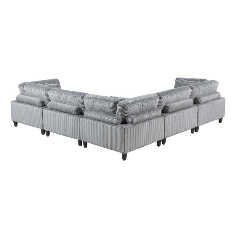 Ensemble modulaire 5 pièces 5 pièces Modulaire Velours côtelé gris 2X Fauteuils 3X Sièges d'angle Coussins doux