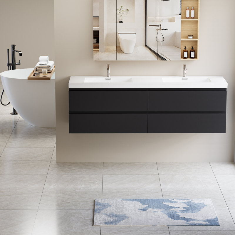 Meuble-lavabo avec plateau Annaka, Noir
