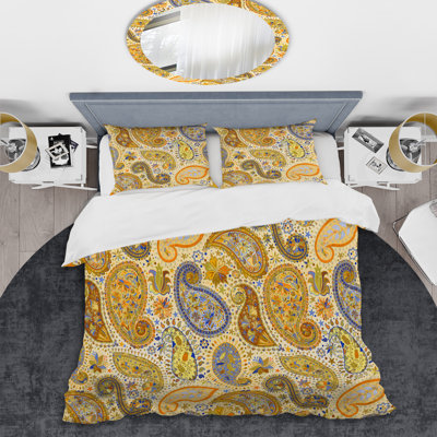 Cachemire floral jaune - ensemble de housse de couette abstrait - microfibre de polyester