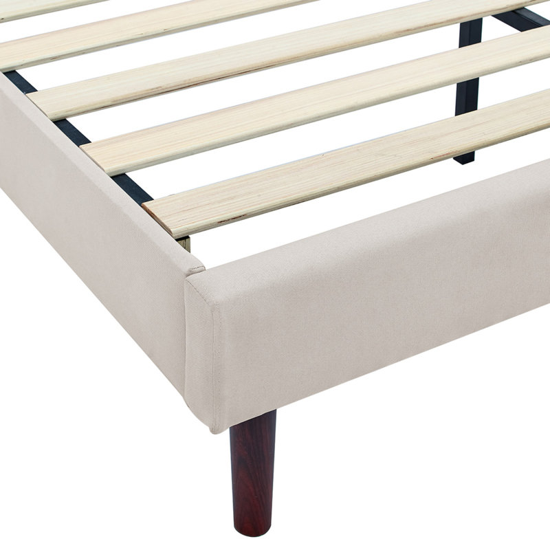 Structure de lit simple en lin avec tête de lit capitonnée à boutons Relexhoon Relexhoon, lit plateforme avec support en lattes de bois