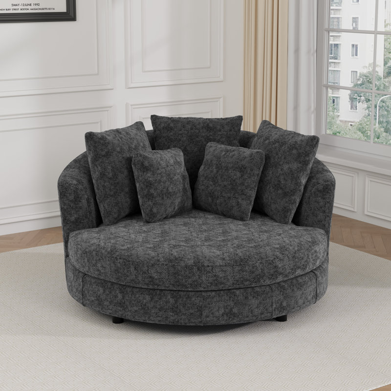 59.8" W Oversized Barrel Chair,Chenille Sofa Chair  With 5 Pillows, Charcoal