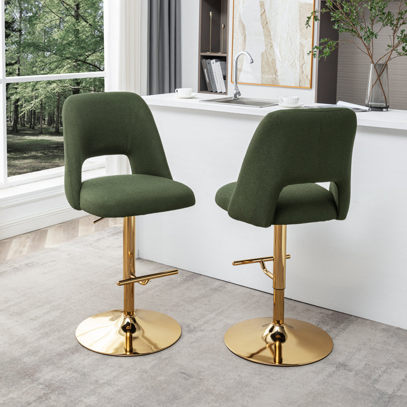 Tabouret pivotant à hauteur réglable Manoor, Or, Vert