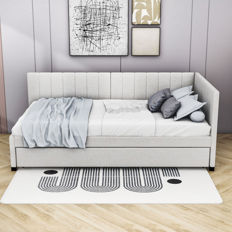 Upholstered Sofa Daybed with Trundle, Twin, Beige
