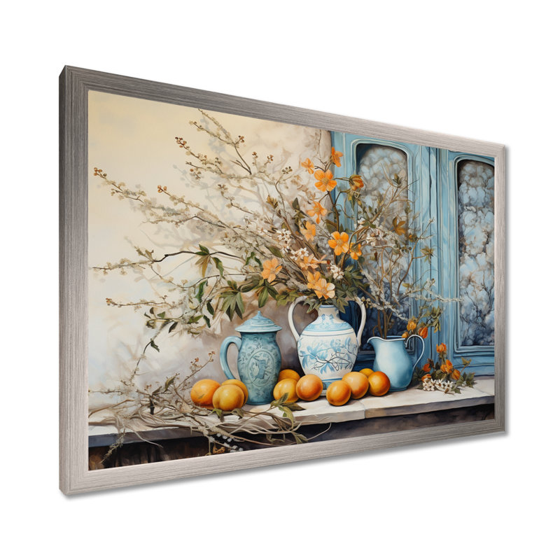 Vase à fleurs oranges campagne - Décoration murale fleurs, Cadre photo unique, H 24 po x l 32 po, Argent argent