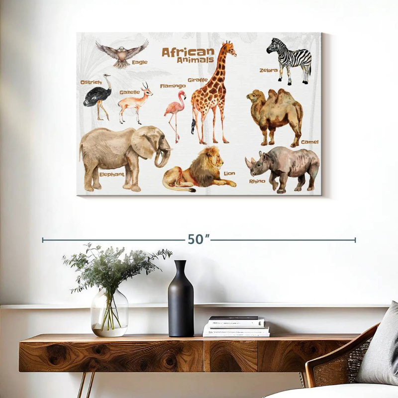 Tableau des animaux d'Afrique Brampt, H 26 po x l 39 po