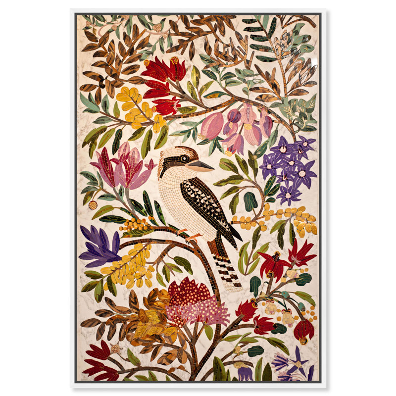 «Tile Paradise Botanical Decor», reproduction d'art sur toile par Art Remedy, H 15 po x l 10 po, Cadre blanc