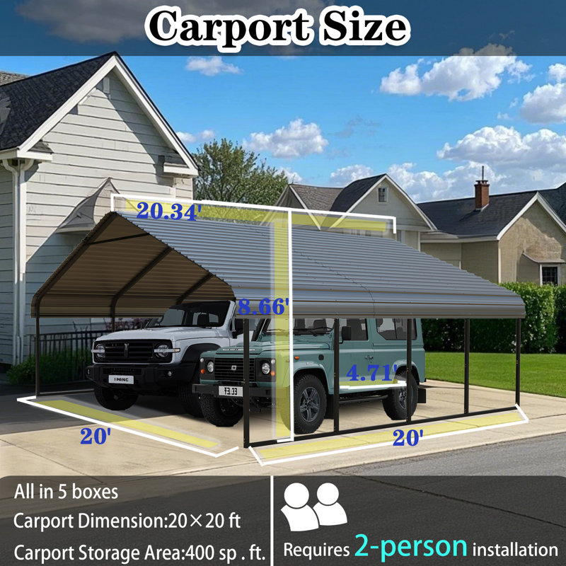 Heavy Duty Carport Shelter - Solution For Vehicles, Boats & Equipment - Durable, All-Weather, Quick Assembly - Spacious, Secure, Reinforced - Gray/White