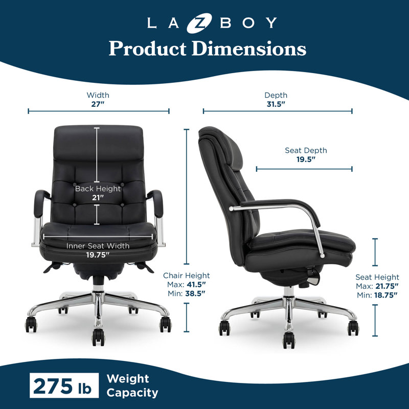 Sonata Leather Swivel Executive Office Chair, Chrome, Black