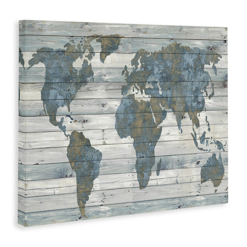«Slate Planked Look Weathered World Map - Floater Frame», impression, H 24 po x l 30 po