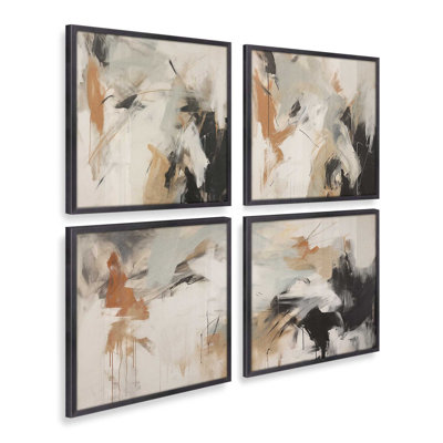 Chaotic Crescendo, ensemble de 4 impressions sur toile dans un cadre argent poli, 12 po x 12 po