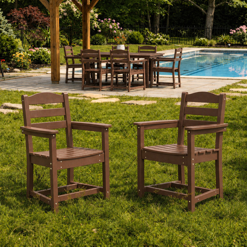 Chaise de patio d'extérieur en Hdpe avec accoudoirs, Brun