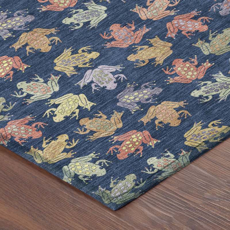 Tapis intérieur / extérieur lavable à la machine pour enfants ACN2623, Marine, Rond 8 pi