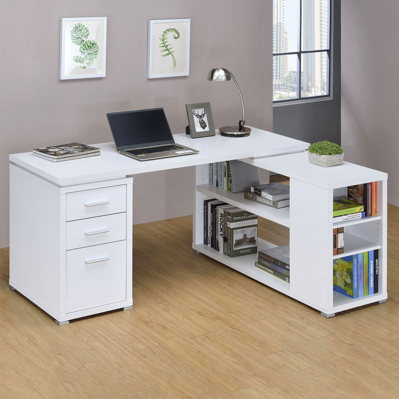 Bureau d'ordinateur en L pour bureau en coin, Blanc