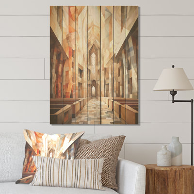 Cubiste de la chapelle, paysage religieux I - Église sur bois