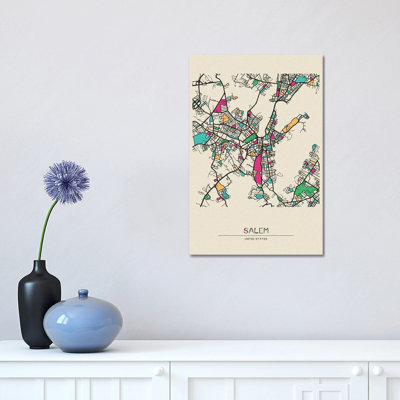 Salem, Massachusetts Map 1 Piece Wrapped Canvas Wall Art