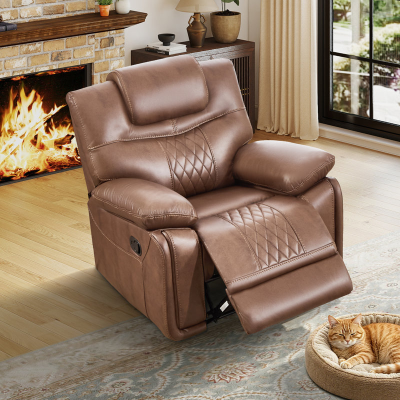 40.9" Breathable Faux Leather Recliner Chair, Manual Recliner For Living Room With Spacious Cozy Seating, Brown