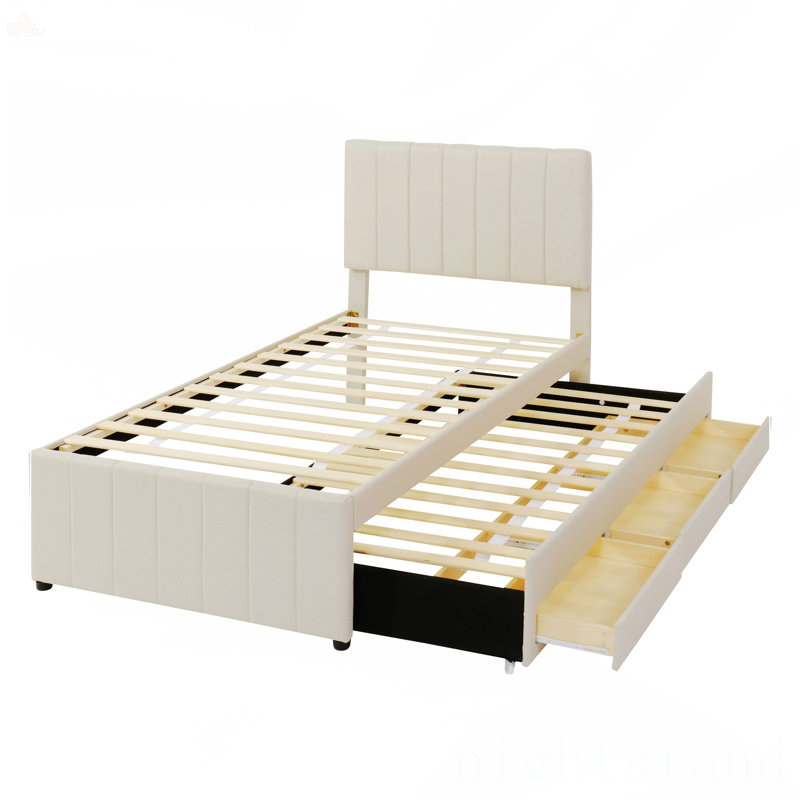 Lit plateforme simple tapissier avec lit gigogne et 3 tiroirs, Simple