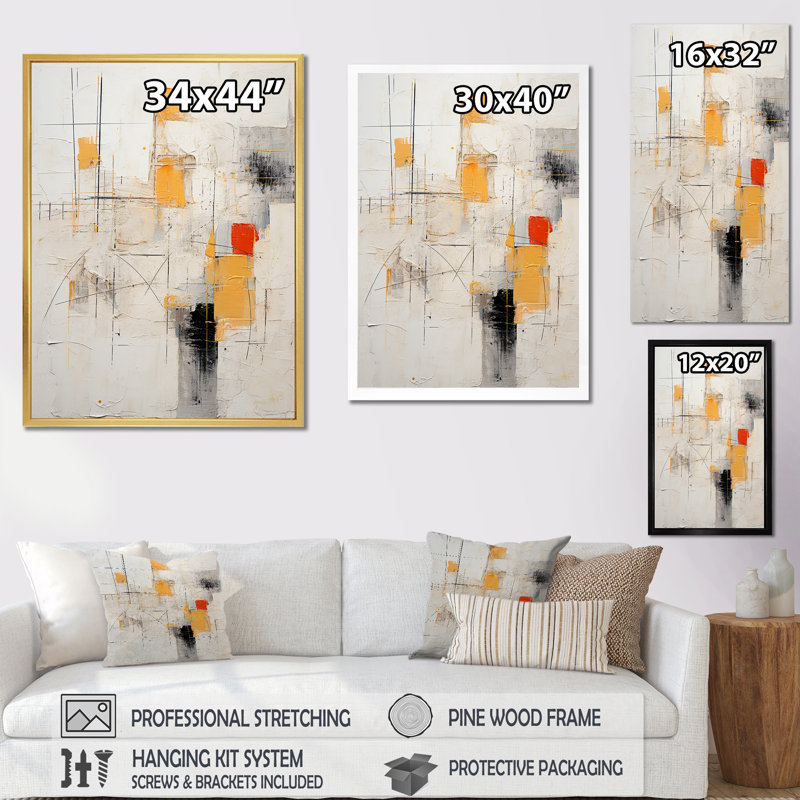 Art moderne beige et jaune, rêves scandinaves II, Cadre doré simple, H 20 po x l 12 po x P 1 po