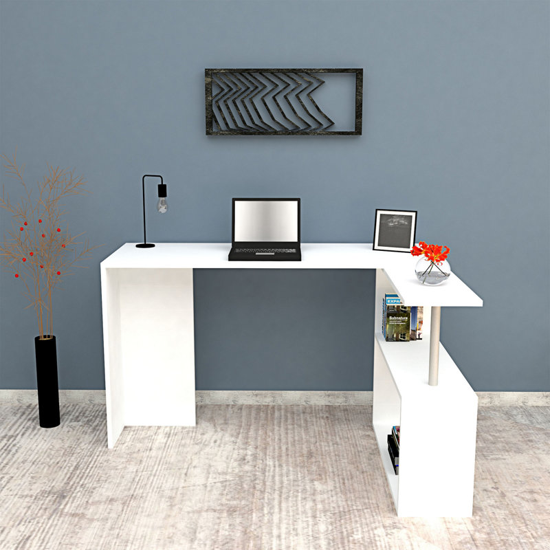 Modern Multipurpose Study Desk, White, 51.2 x 29.0 x 19.7 inches | 100% Melamine Coated Particle Board, Thickness: 0.7 inches | Additional Side Shelf (40.9 x 29.0 x 9.4 inches) | Stylish & Functional for Home Office