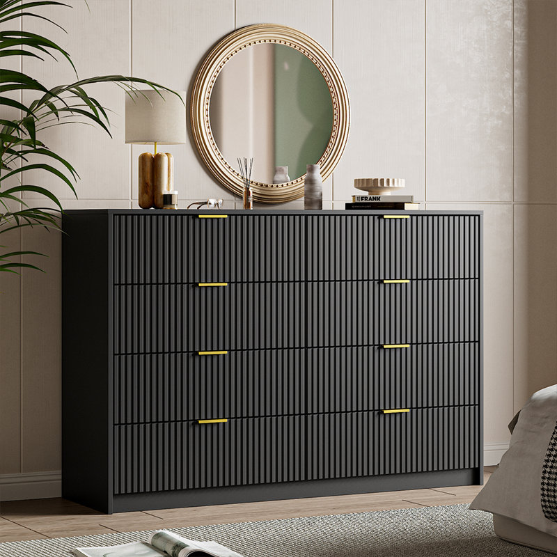 8-Drawer Double Dresser, 55" W, Black
