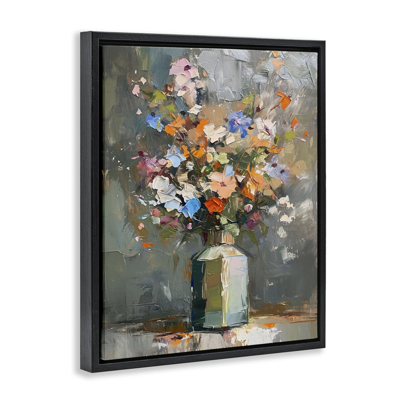 "Mixed Bold Bouquet", art mural encadré par Ramona Murdock, H 31 po x l 25 po, Cadre flottant noir de jais
