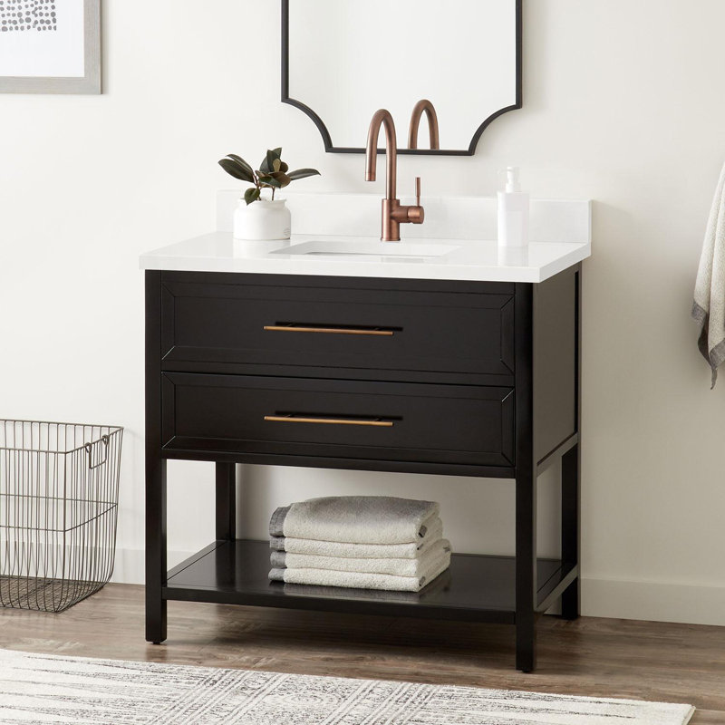 36" Robertson Single Bathroom Vanity Set with Rectangle Undermount Sink, Carrara Marble, Single Hole, White
