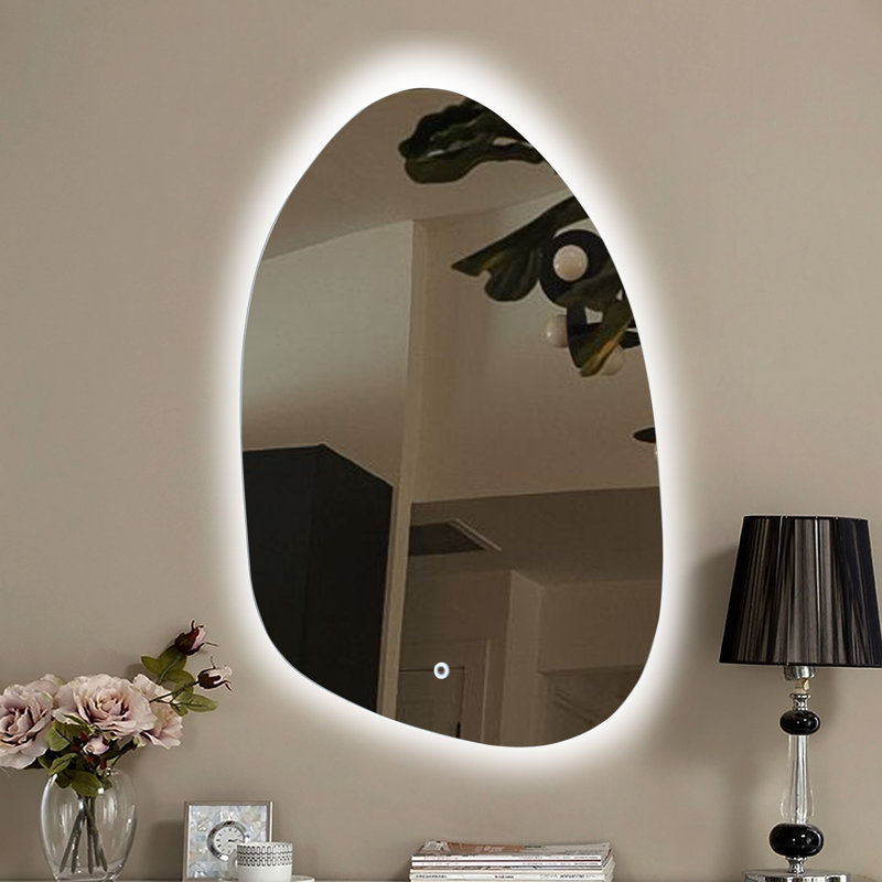 31'' H Asymmetrical LED Accent Wall Mirror, Modern Bathroom Vanity Mirror with Touch Sensor