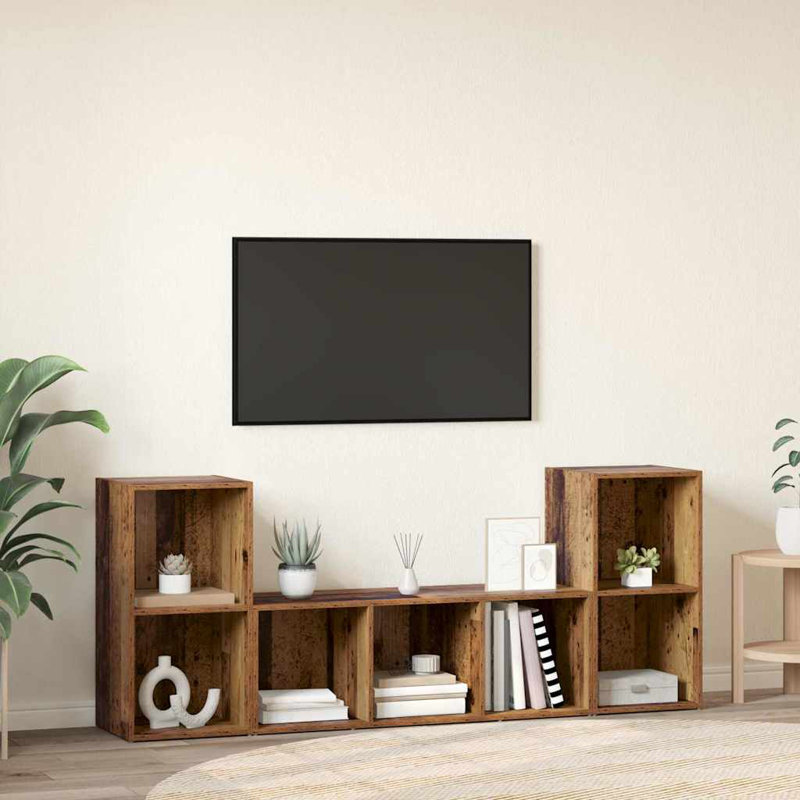 TV Cabinet 3 Pcs 107 X 35 X 37 Cm Engineered Wood, Brown