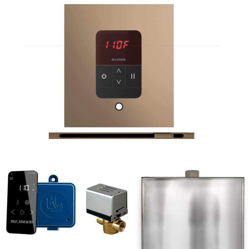 Ensemble de base de commande de douche à vapeur Butler avec commande carrée de température et tête de vapeur linéaire, Bronze
